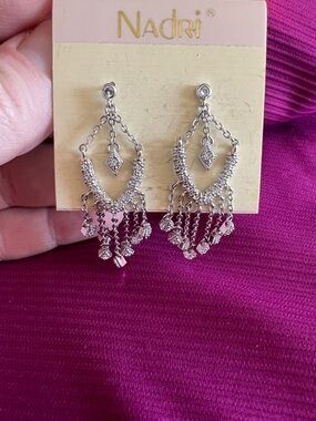 Nadri Silver Crystal Fringe Chandelier Earrings